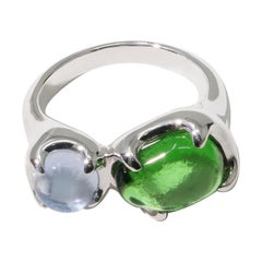 Duo Beam Ring in 925 Sterling Silver & Green Forest and Blue Jay Stones by CLED