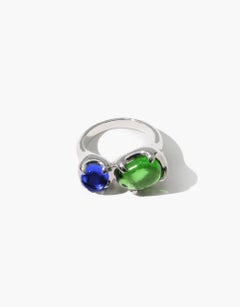 Duo Beam Ring in 925 Sterling Silver & Green Forest and Blue Stones by CLED