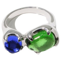 Duo Beam Ring in 925 Sterling Silver & Green Forest and Blue Stones by CLED