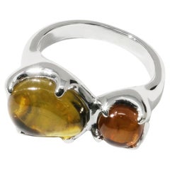 Duo Beam Ring in Sterling Silver & Light Olive and Brown Amber Stones by CLED
