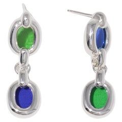 Orecchini Duo Core Looping in argento 925 e pietre verdi e blu di CLED