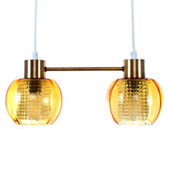 Duo Crystal and Brass Light Fixture, 1960s Scandinavian Mid-Century Modern Light