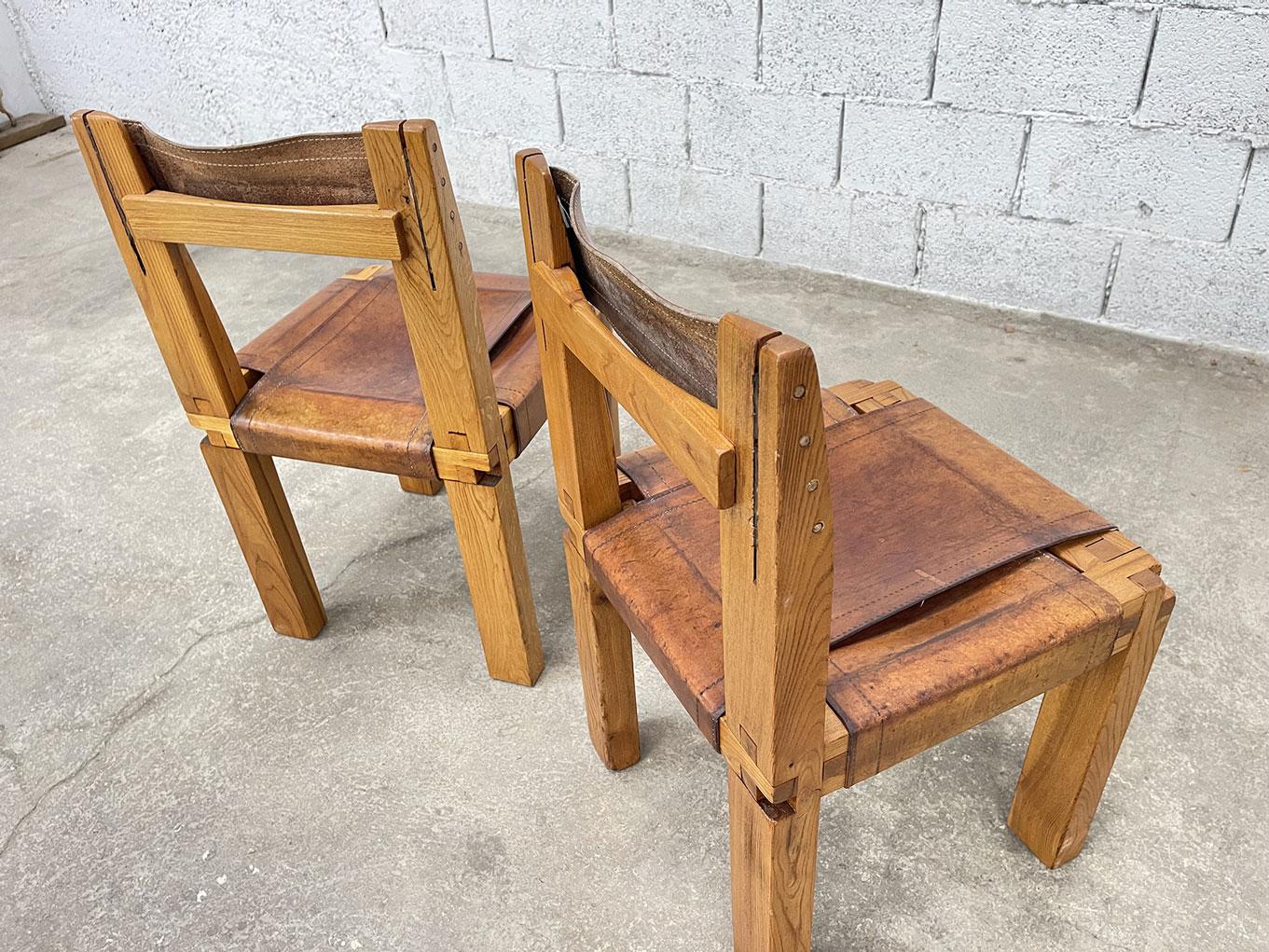 Cuir Duo de chaises S11 Pierre Chapo en vente
