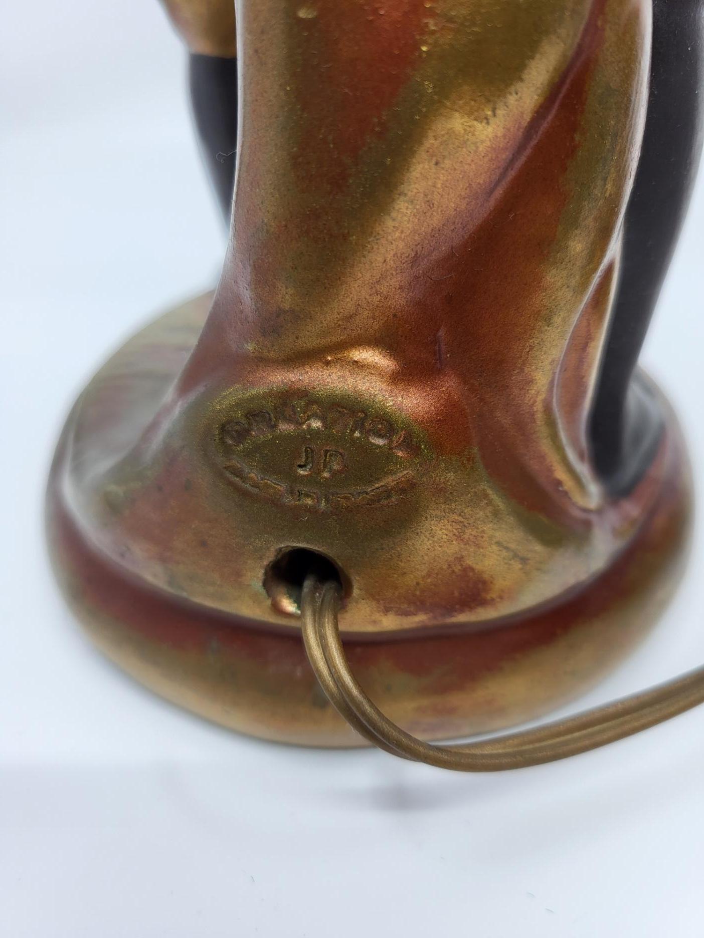 Duo de lampes Nubiens en céramique polychrome JP créations Francais Vintage For Sale 4