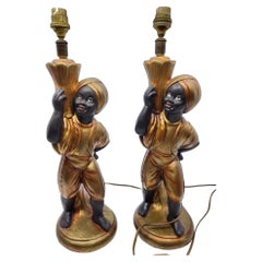 Vintage Nubiens Table Lamps by Jean-Paul Creations, Polychrome Ceramic