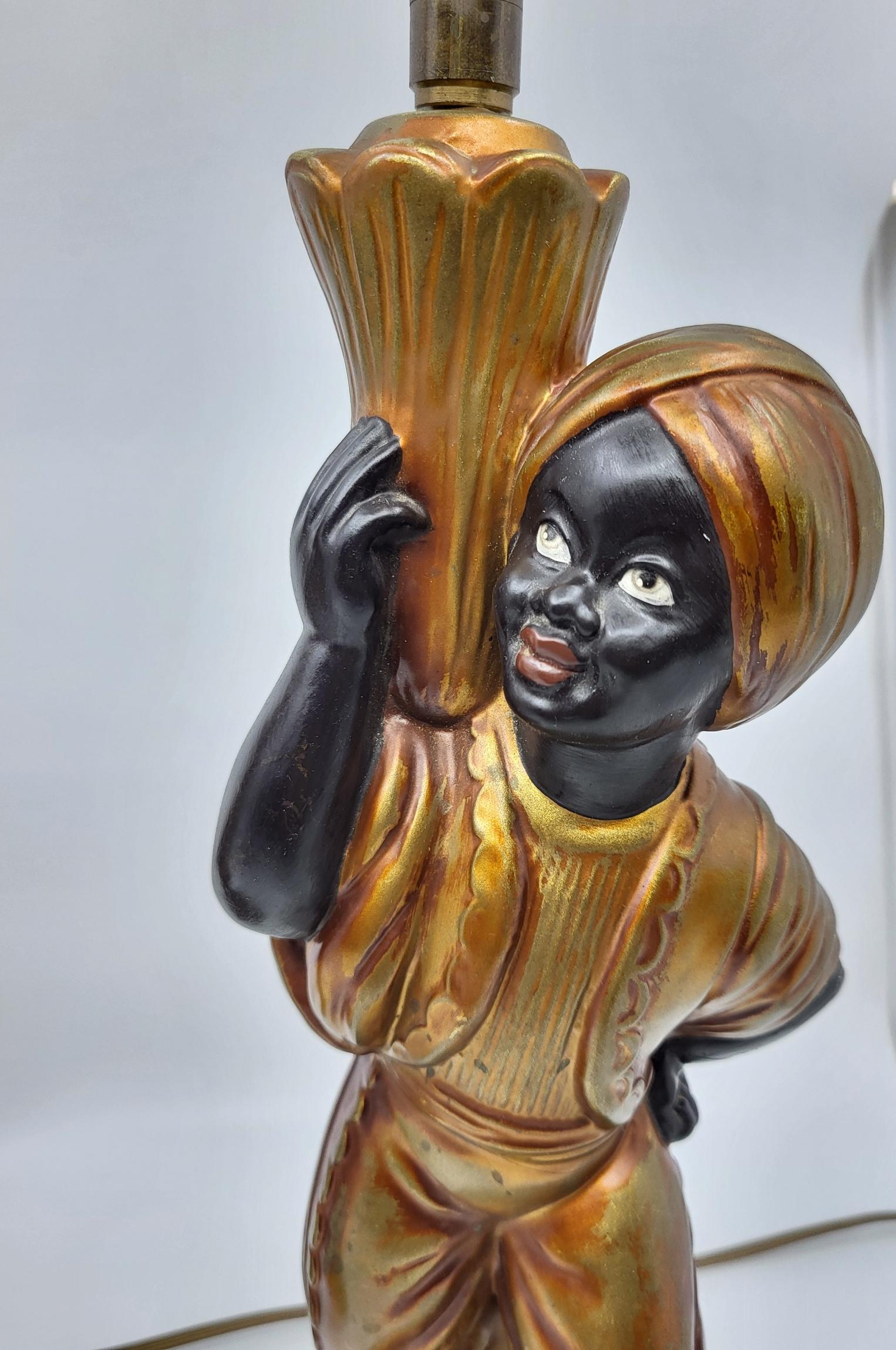 French Duo de lampes Nubiens en céramique polychrome JP créations Francais Vintage For Sale