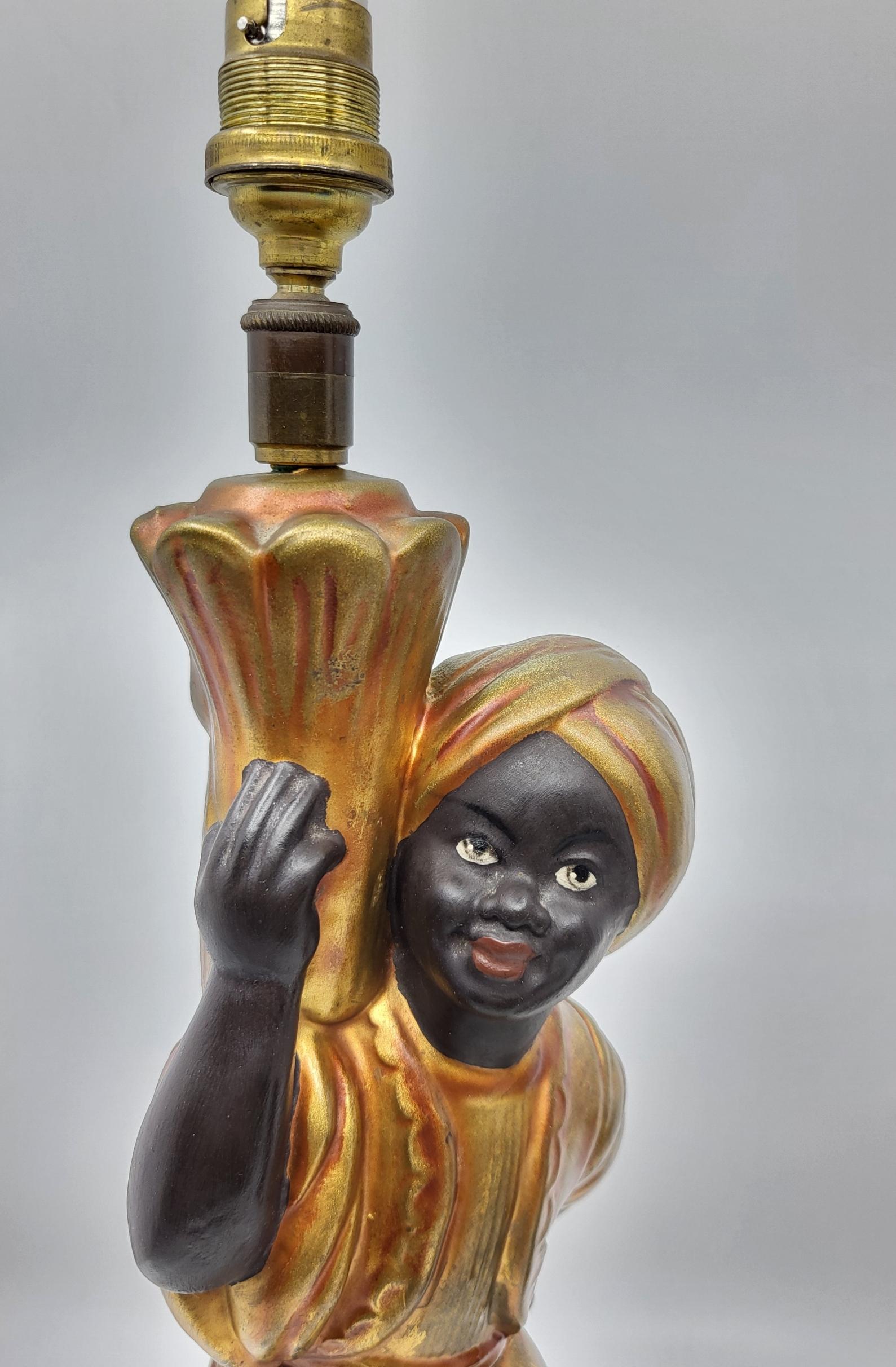 Duo de lampes Nubiens en céramique polychrome JP créations Francais Vintage In Good Condition For Sale In London, England