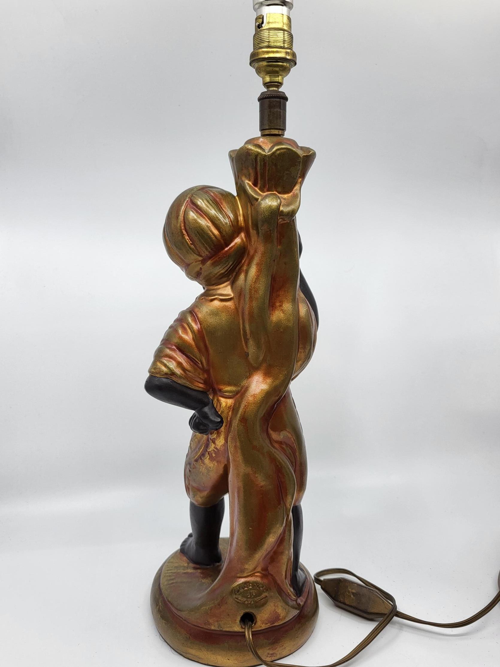 20th Century Duo de lampes Nubiens en céramique polychrome JP créations Francais Vintage For Sale