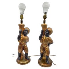 Duo de lampes Nubiens en céramique polychrome JP créations Francais Vintage
