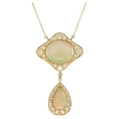 Duo Ethiopian Opal and Diamond Necklace in 18K Yellow Gold