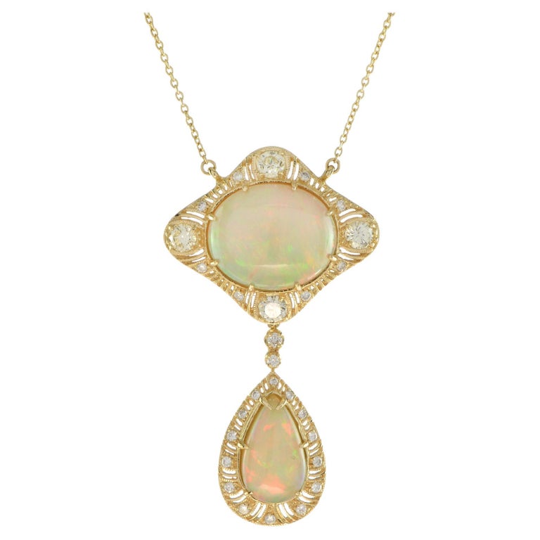 Collier Or 18 Carats Avec Opale D'Éthiopie Et Diamants - Bimonia - Neuf Avec étiquettes