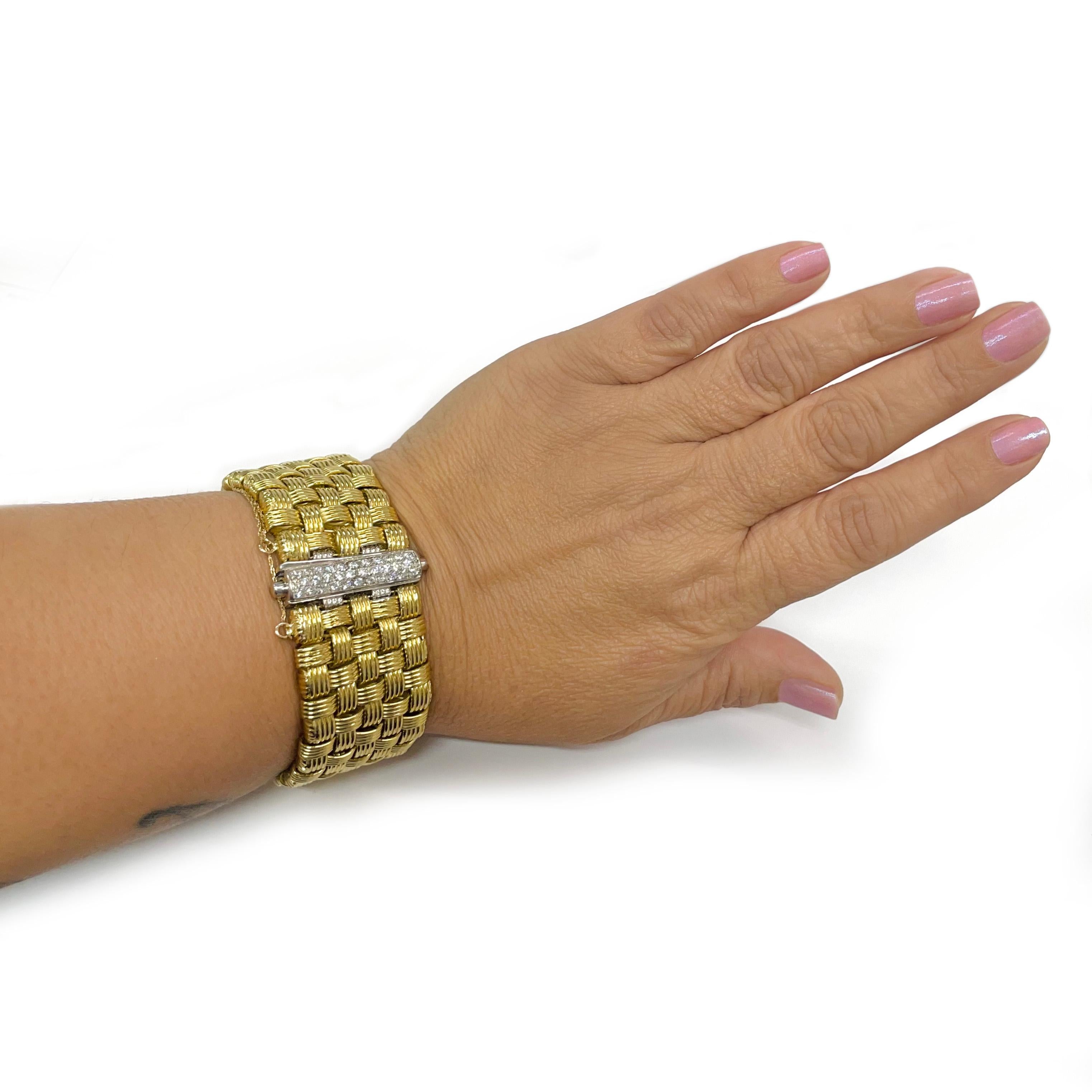 Contemporary Two-Tone Gold Diamond Woven Bracelet For Sale