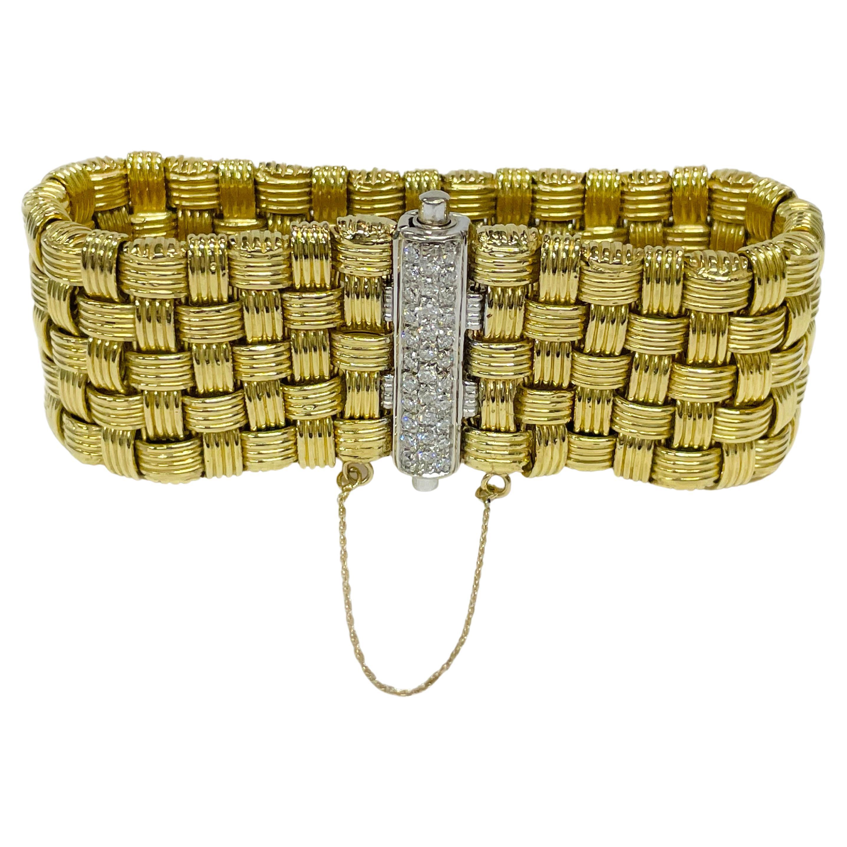 Two-Tone Gold Diamond Woven Bracelet For Sale