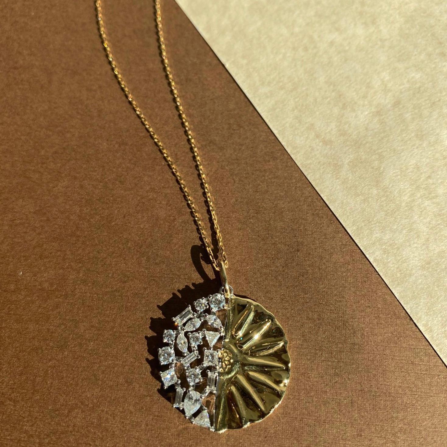 Round Cut Duo Half Coin Necklace For Sale