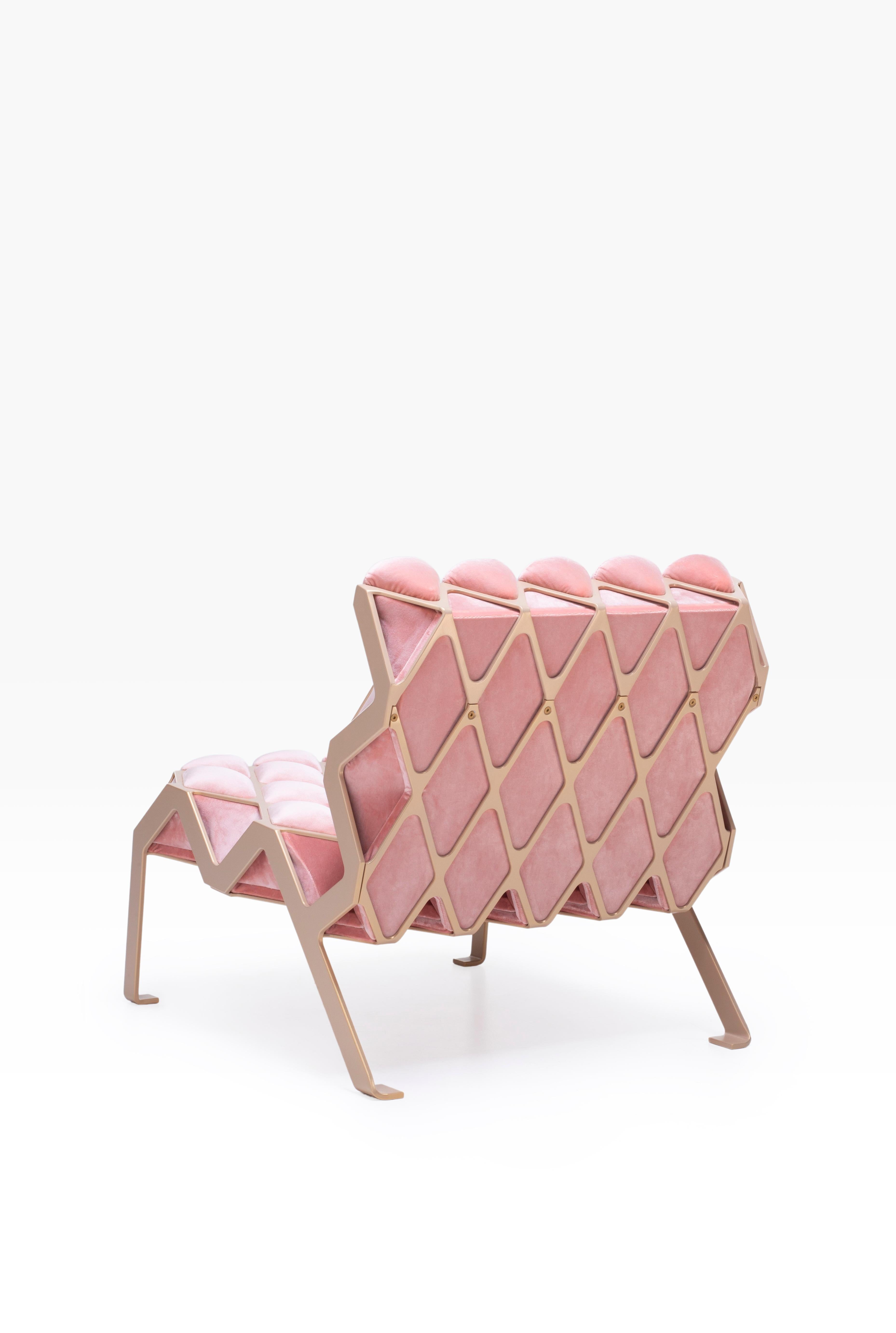 DUO Handgefertigter Matrice-Stuhl aus Stahl und Parma-Samt von Tawla (Moderne) im Angebot