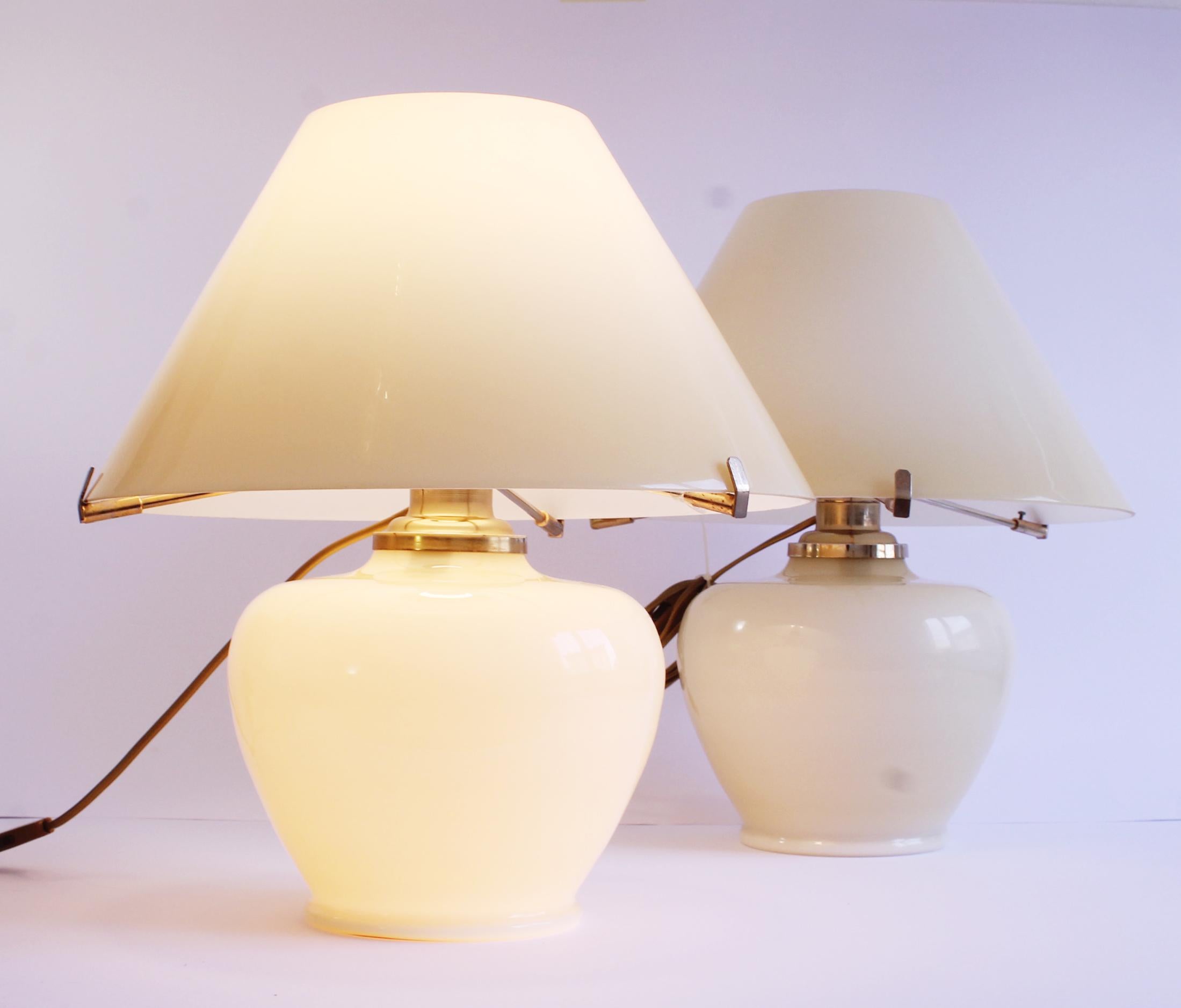 Brass DUO - Mid-Century Murano (43hx38d cm) Vetreria Lag S.R.L (VM004) opaline glass. For Sale