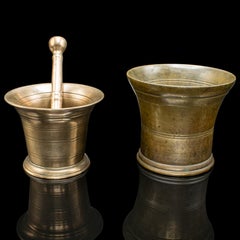 Duo antiker Mortaren, Stößel, Englisch, Bronze, Apothekergefäß, frühgeorgianisch