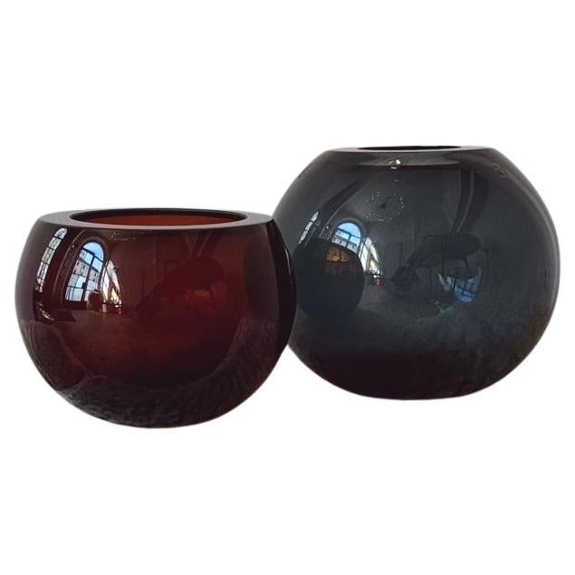 Fendi Casa Murano Glass Bowls Duo, Blue & Brown, Hand-Blown, 1990s For Sale