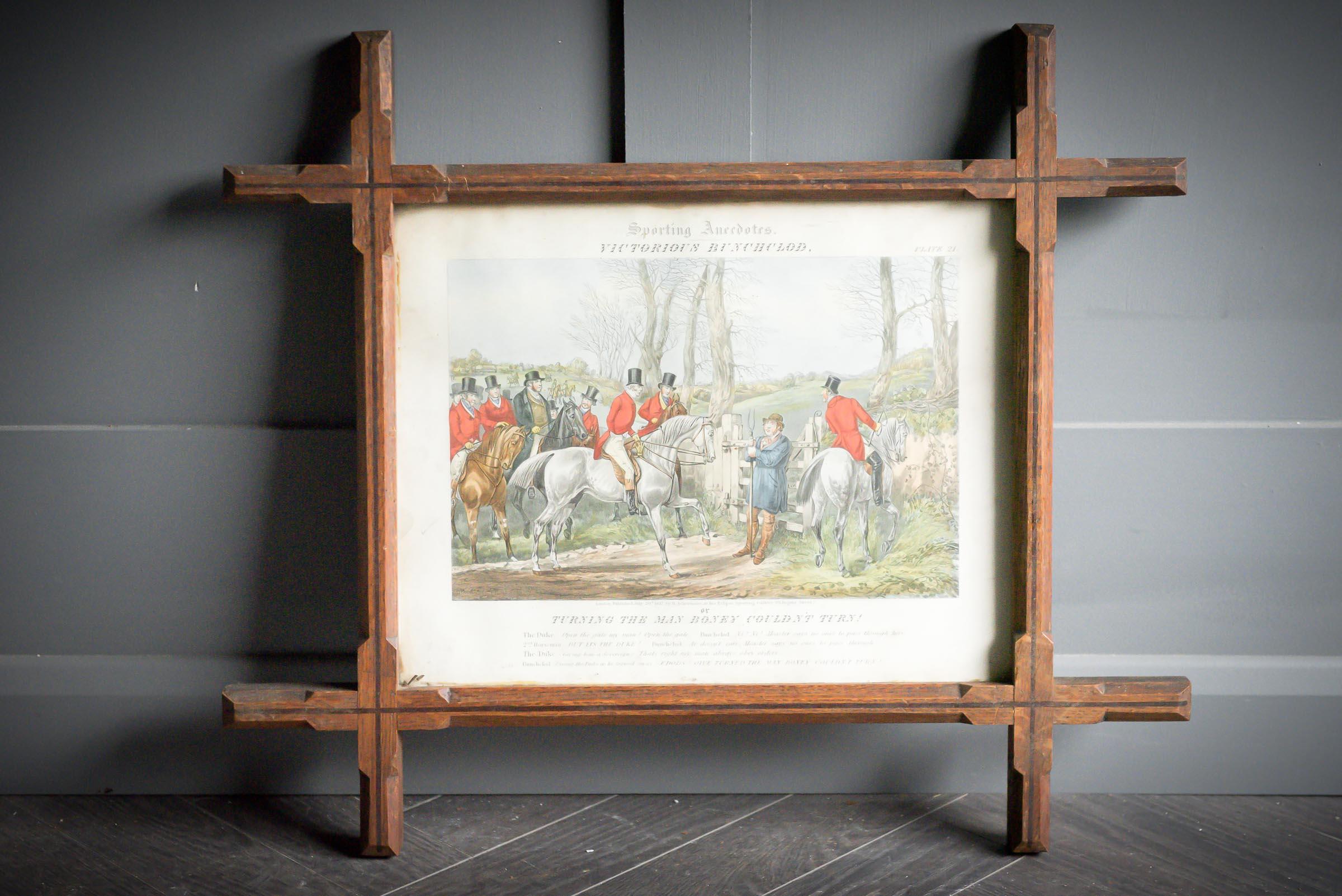 20th Century Duo of Inlaid Crossover Frames with Hunting Prints For Sale