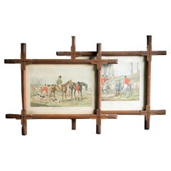 Vintage Duo of Inlaid Crossover Frames with Hunting Prints