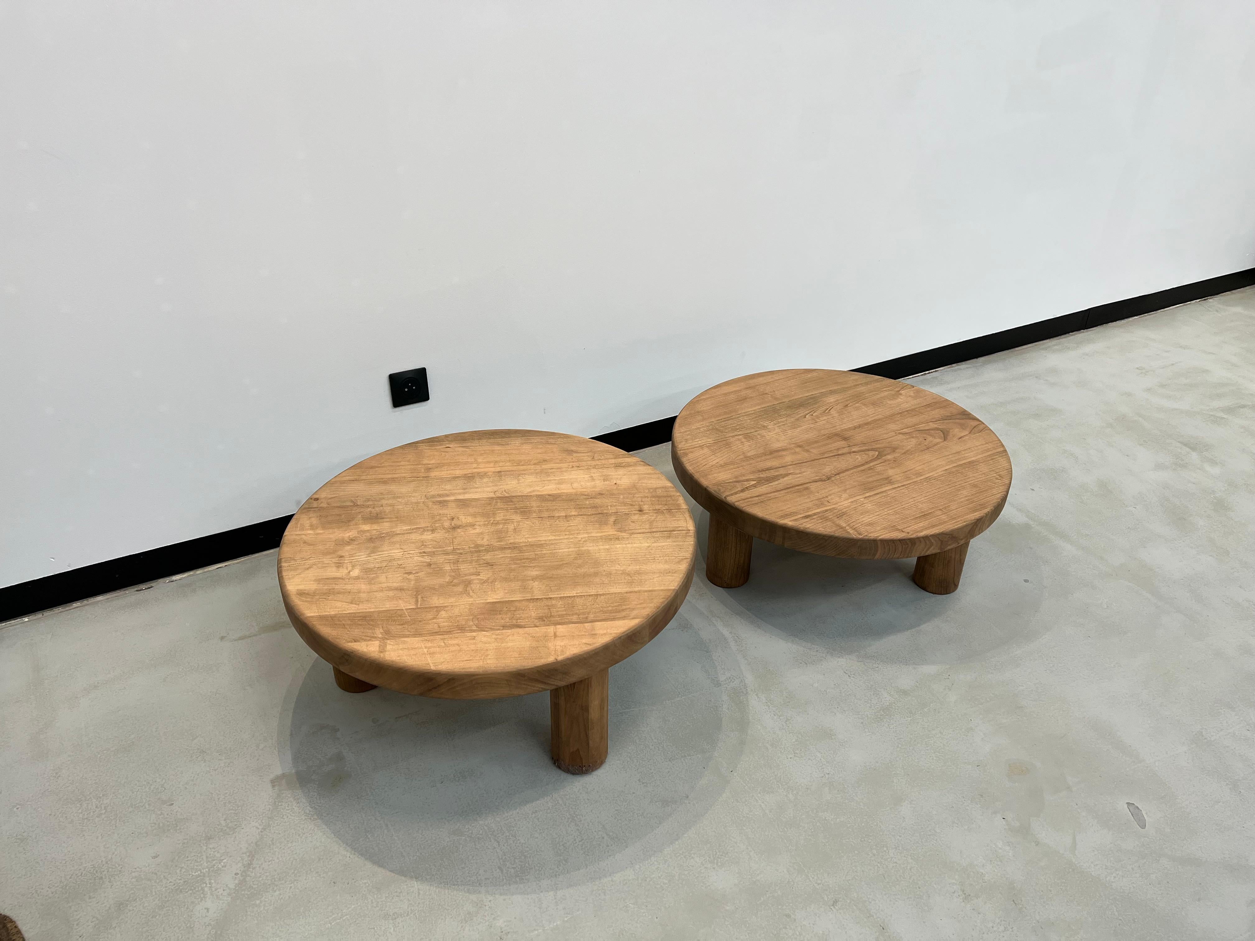 Oak Duo of mid century circular coffee tables