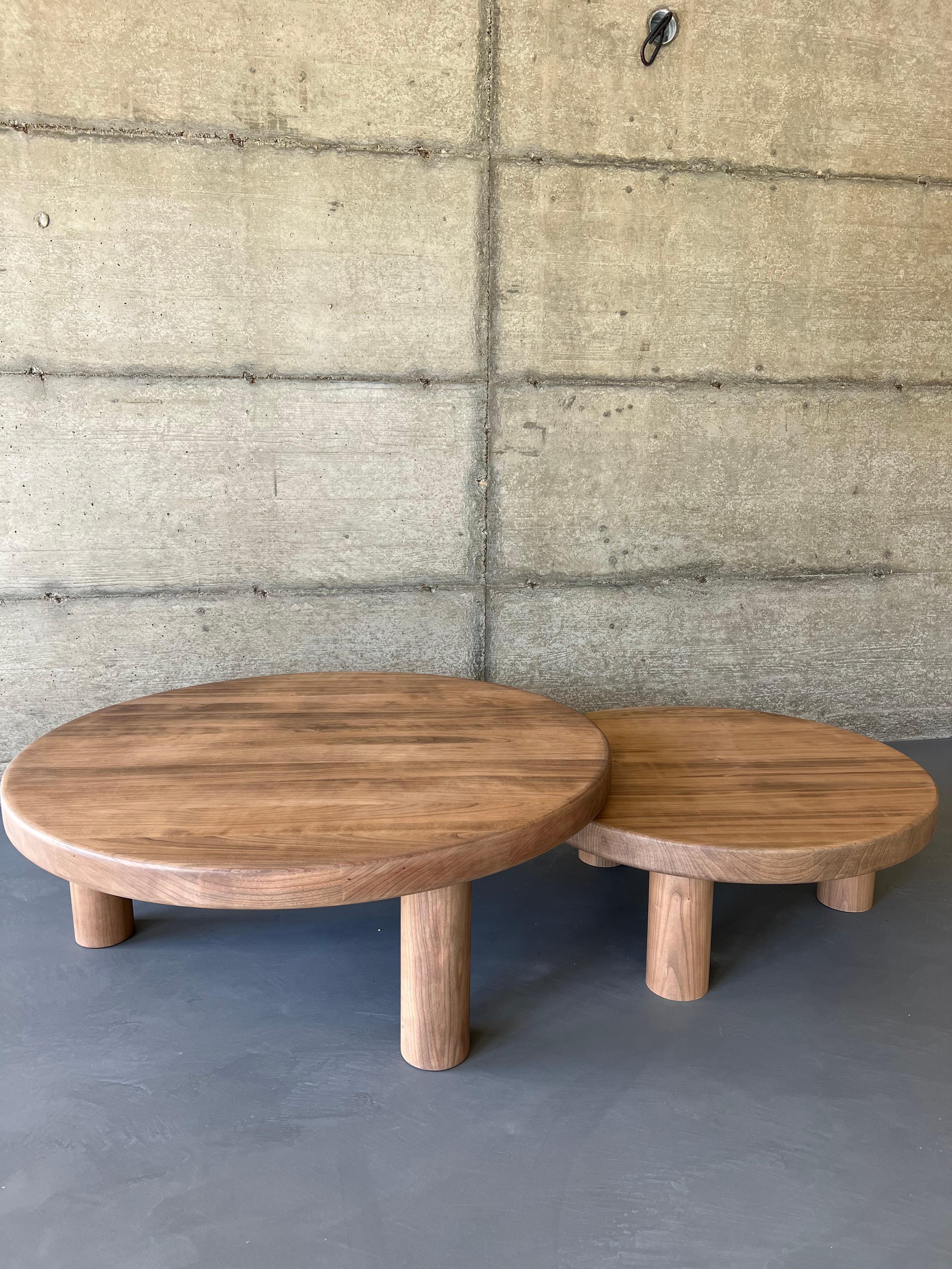 European Duo of Mid-Century Style Coffee Tables in Solid Cherry Wood