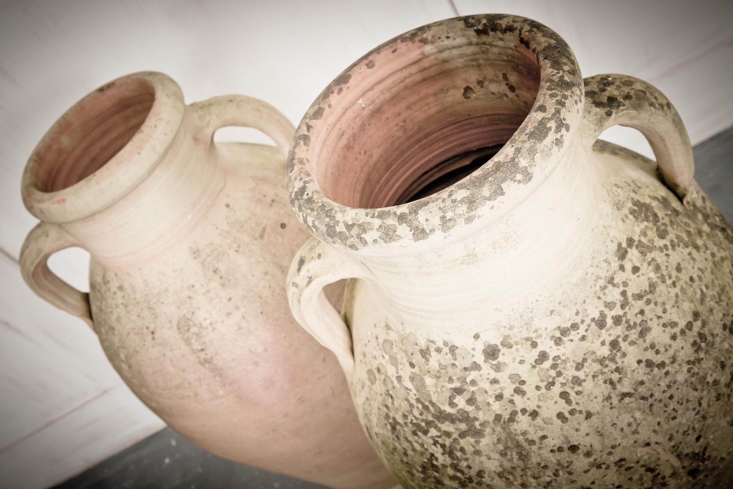 19th Century Duo of Teracotta Greek Weathered Urns