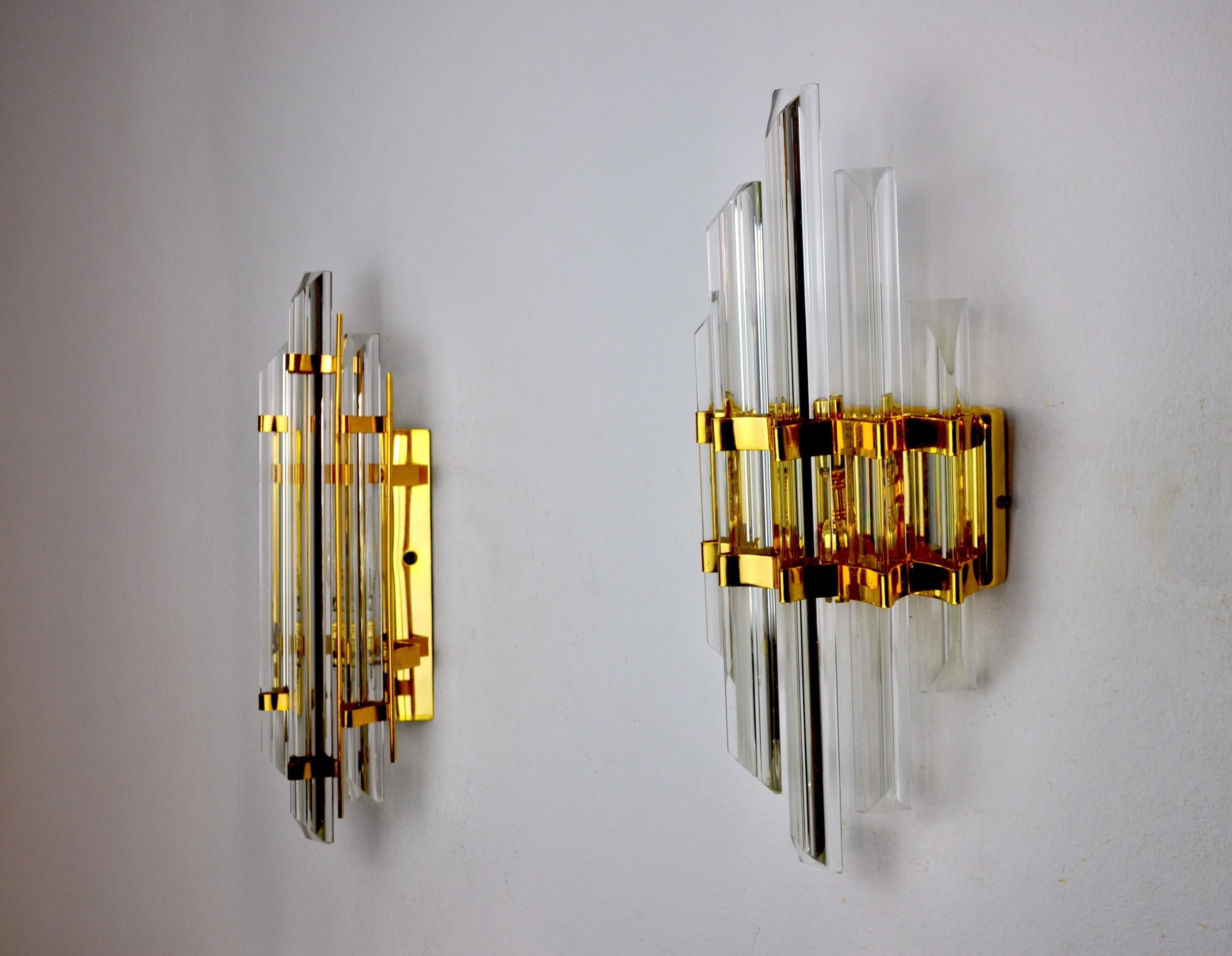 Hollywood Regency Duo of Wall Lamps Venini Glass from Murano, Italy, 1970 For Sale