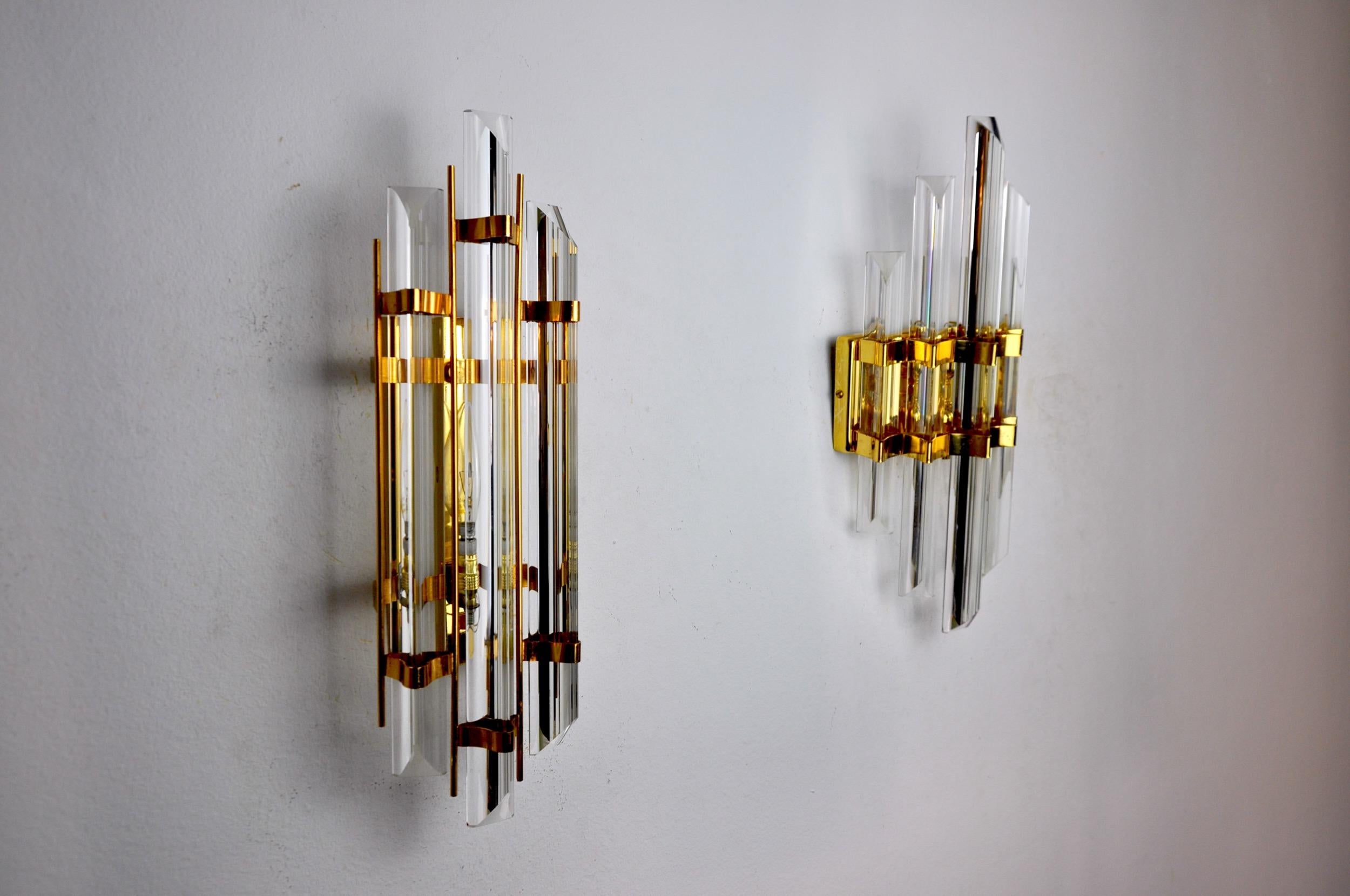 Italian Duo of Wall Lamps Venini Glass from Murano, Italy, 1970 For Sale