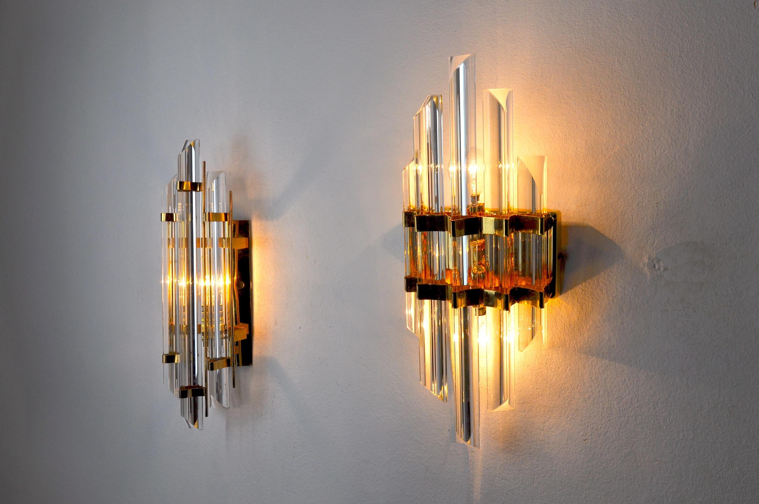 Duo of Wall Lamps Venini Glass from Murano, Italy, 1970 In Good Condition For Sale In BARCELONA, ES