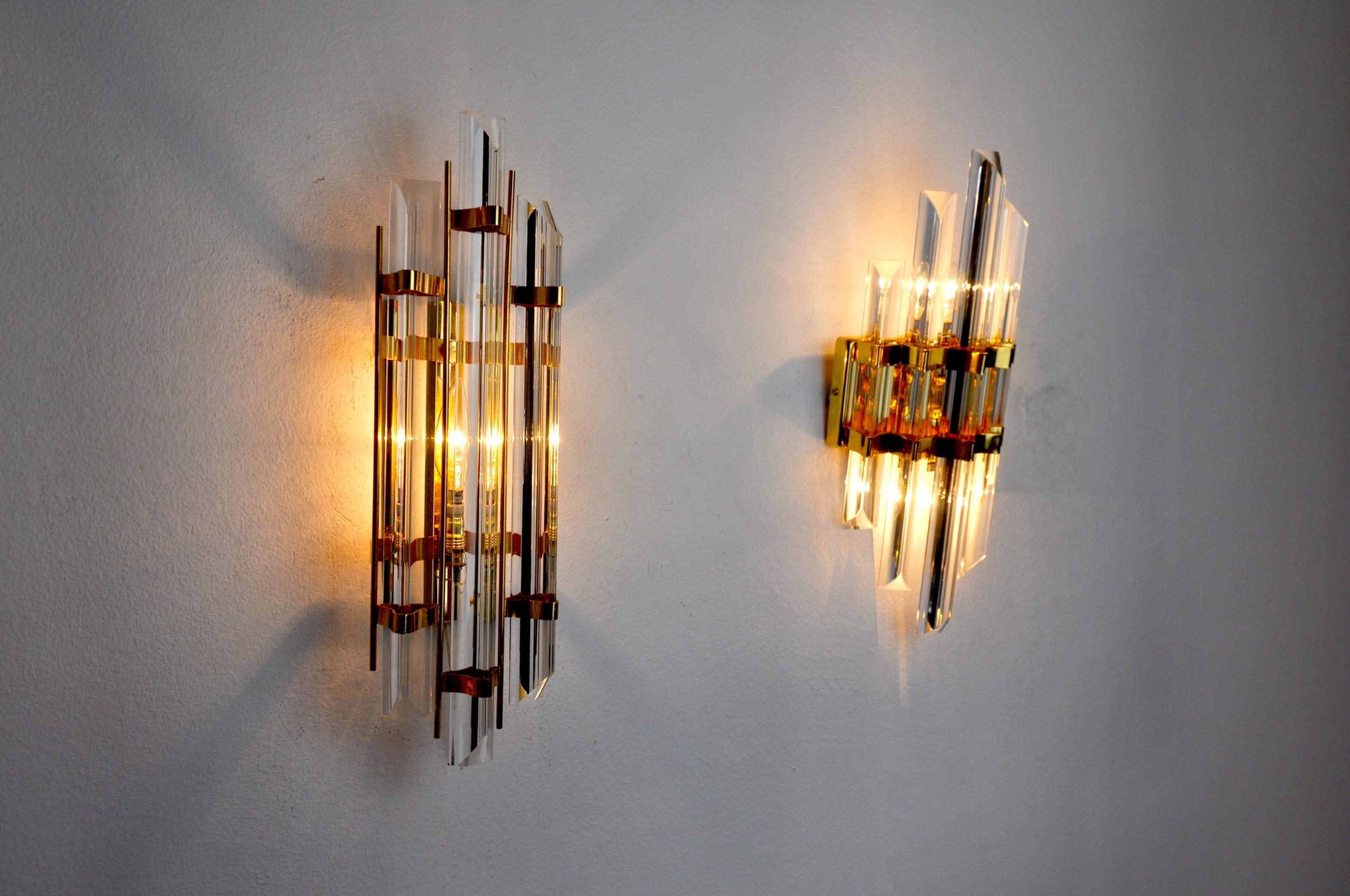 Late 20th Century Duo of Wall Lamps Venini Glass from Murano, Italy, 1970 For Sale
