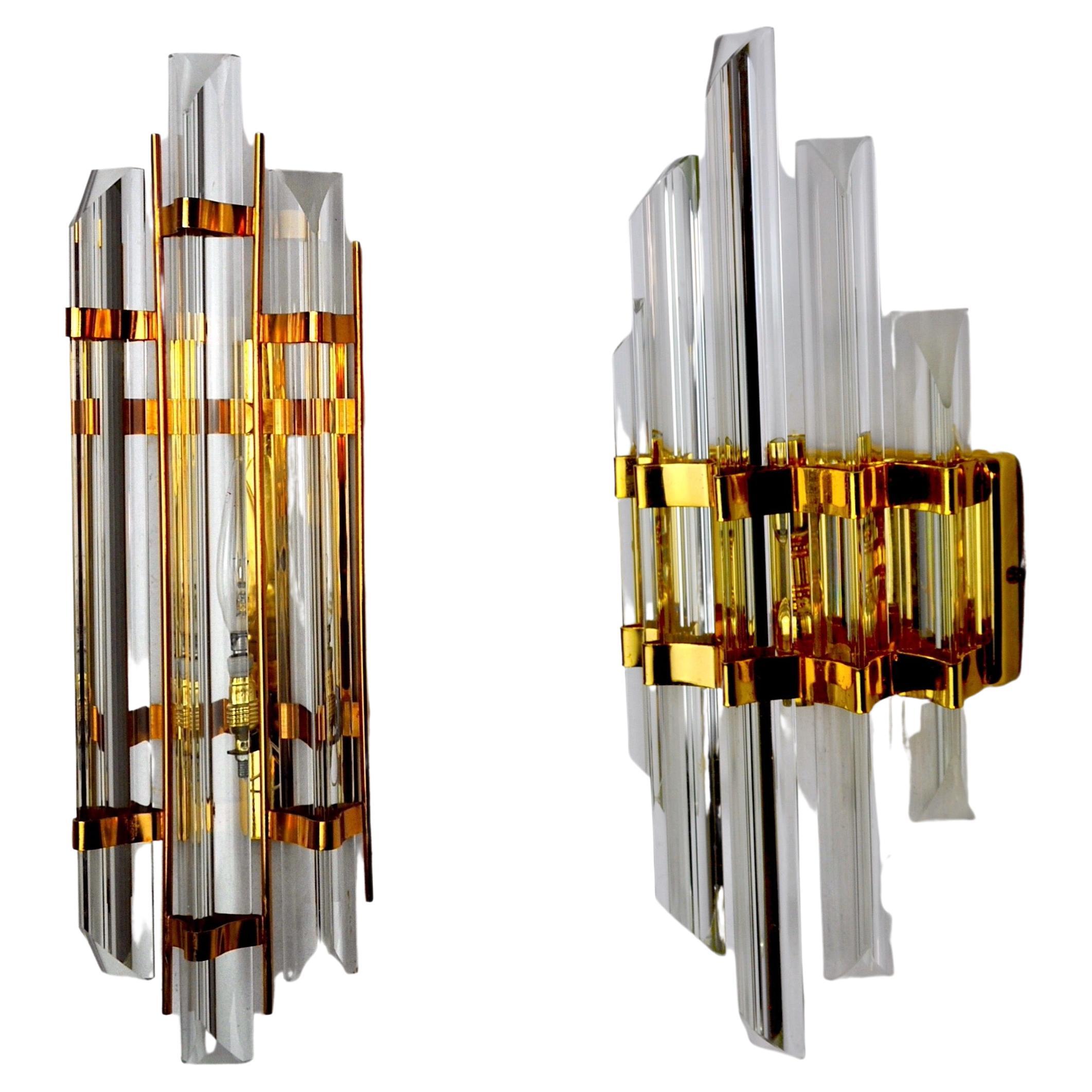 Duo of Wall Lamps Venini Glass from Murano, Italy, 1970 For Sale