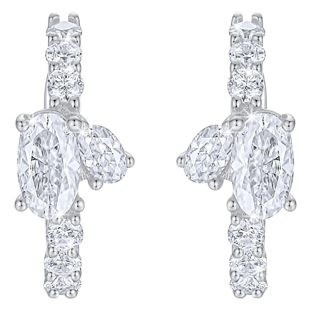 Duo Oval Cut 14K (or 18k upon request) White Gold Ear Cuff Earrings