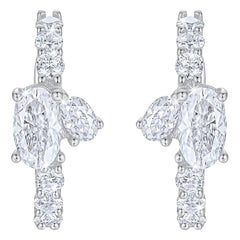 Duo Oval Cut 14K (or 18k upon request) White Gold Ear Cuff Earrings
