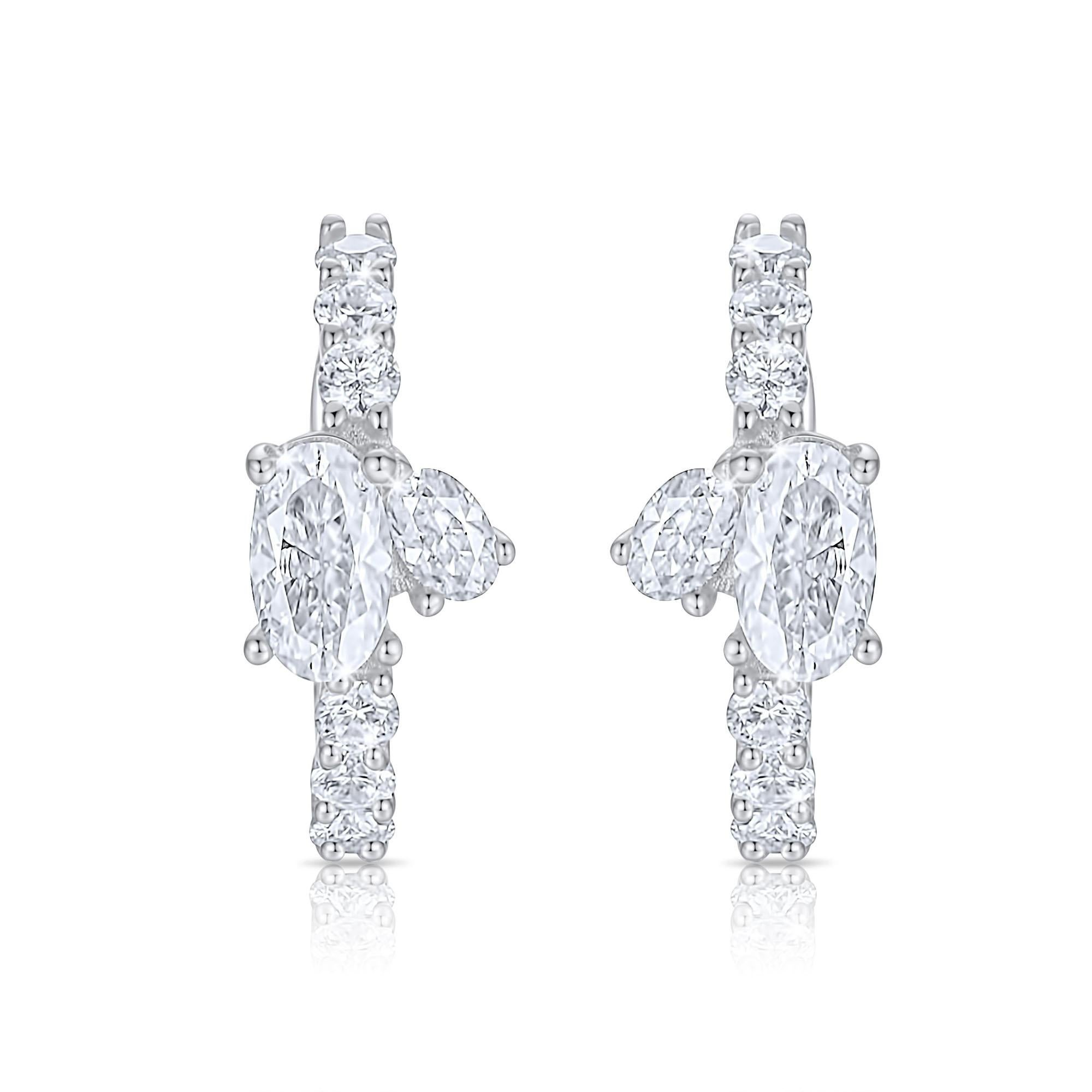 Boucles d'oreilles Duo taille ovale en or blanc 14 carats
