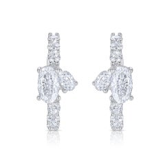Duo Oval Cut 14K White Gold Ear Cuff Earrings