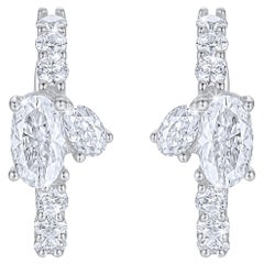 Duo Oval Cut 14K White Gold Ear Cuff Earrings