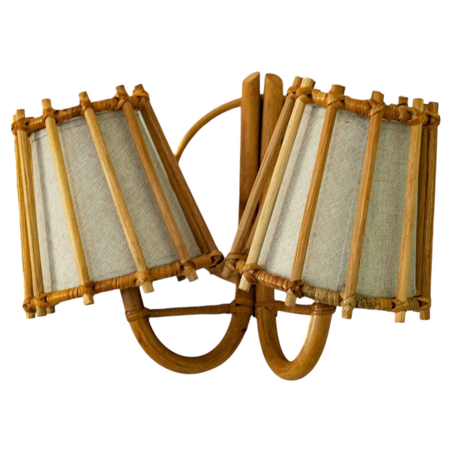 Duo Rattan Wall Sconce  Handcrafted Pencil Reed Artisan Lighting For Sale