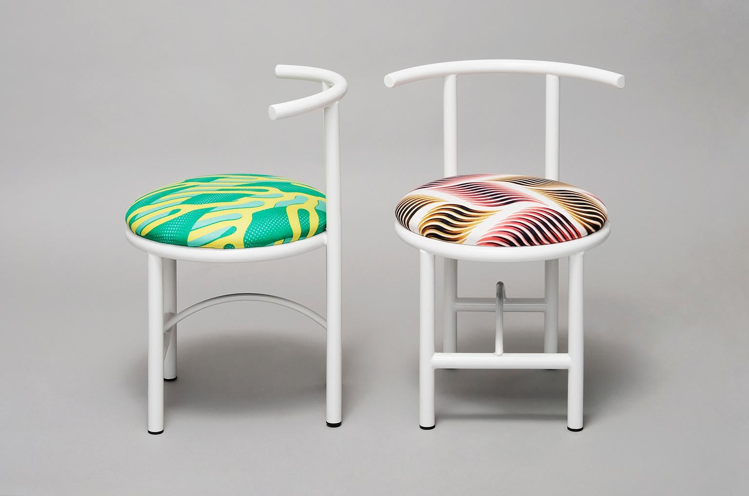 Mexican Duo Set, Diner Metal Chair, Colorful Textile, Contemporary Style For Sale