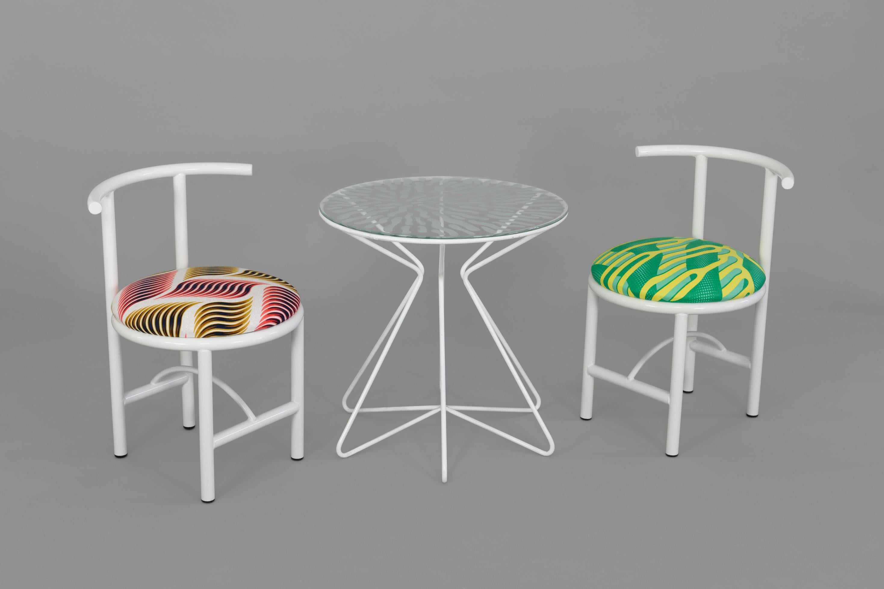 Welded Duo Set, Diner Metal Chair, Colorful Textile, Contemporary Style For Sale