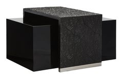 Duo Side Tables with Resin Art Texture and Piano Black Lacquer