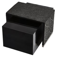 Duo Side Tables with Resin Art Texture and Piano Black Lacquer, Customizable