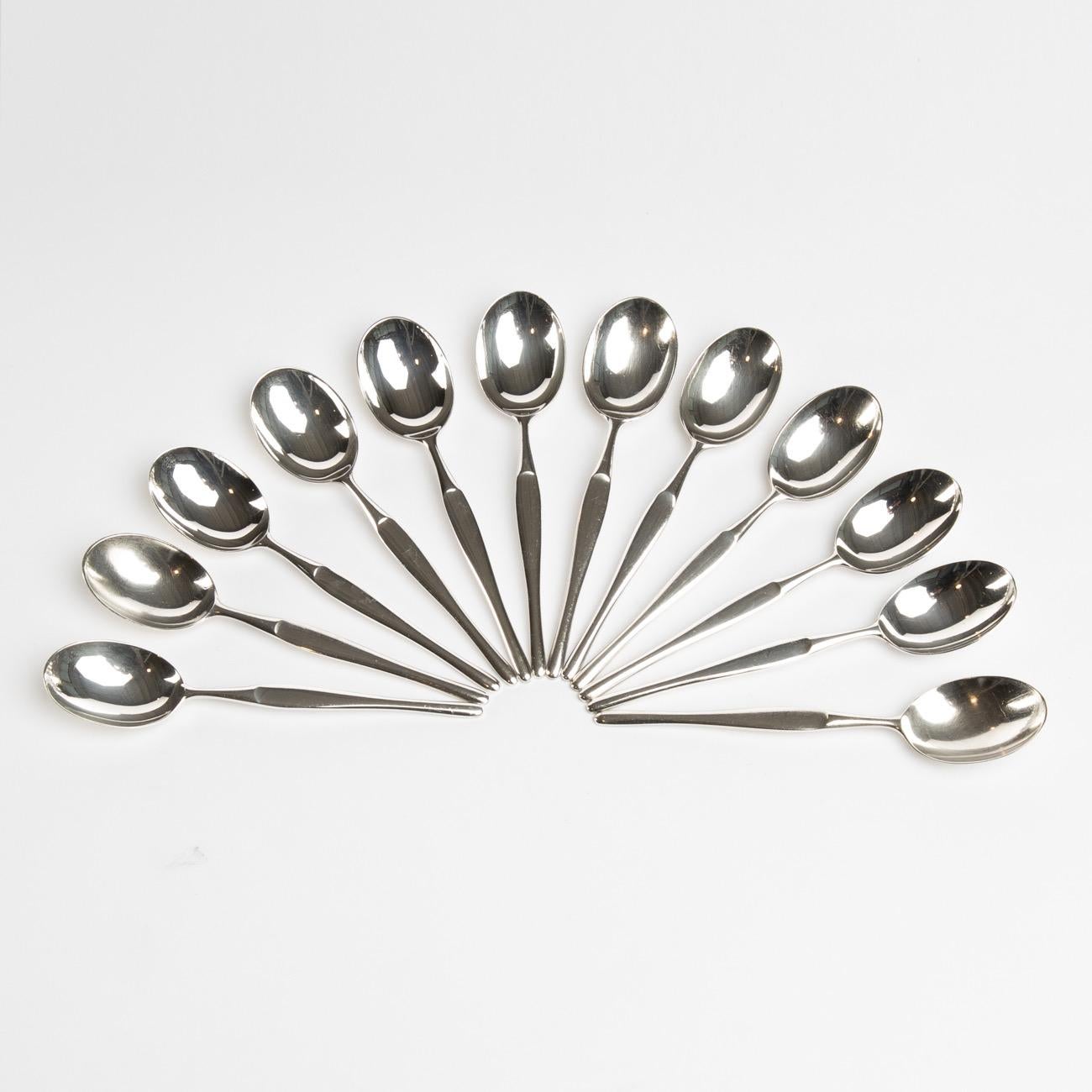 Mid-20th Century Duo, Silver-Plated Metal Flatware Set for 12 People, Tapio Wirkkala, Christofle For Sale