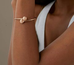 Duo Sphere Flexible Bangle Genuine Diamond Gold Bracelet in 14k Solid Gold