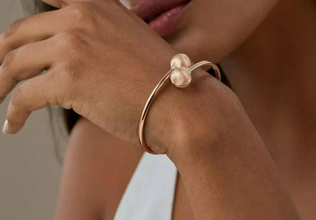 Pulsera flexible Duo Sphere de oro con diamantes auténticos en oro macizo de 14k Corte redondo en venta