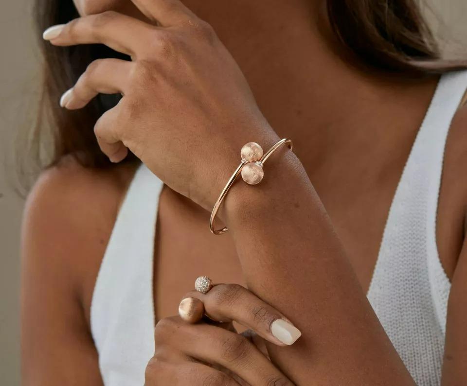 Pulsera flexible Duo Sphere de oro con diamantes auténticos en oro macizo de 14k en Nuevo estado para la venta en Chicago, IL