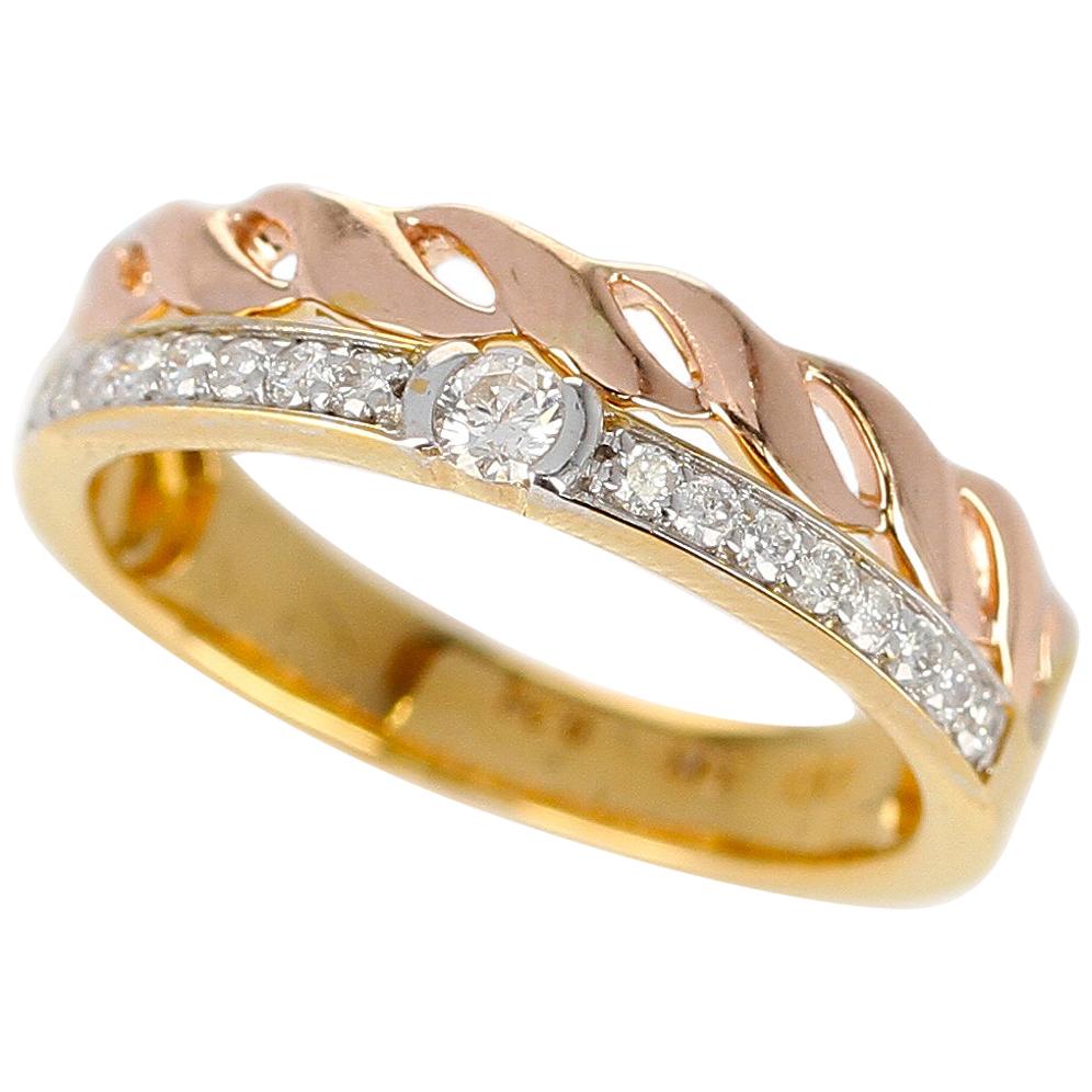 Duo Stack Ring with Fusion Yellow and Rope Rose Gold with Diamonds, 14 Karat