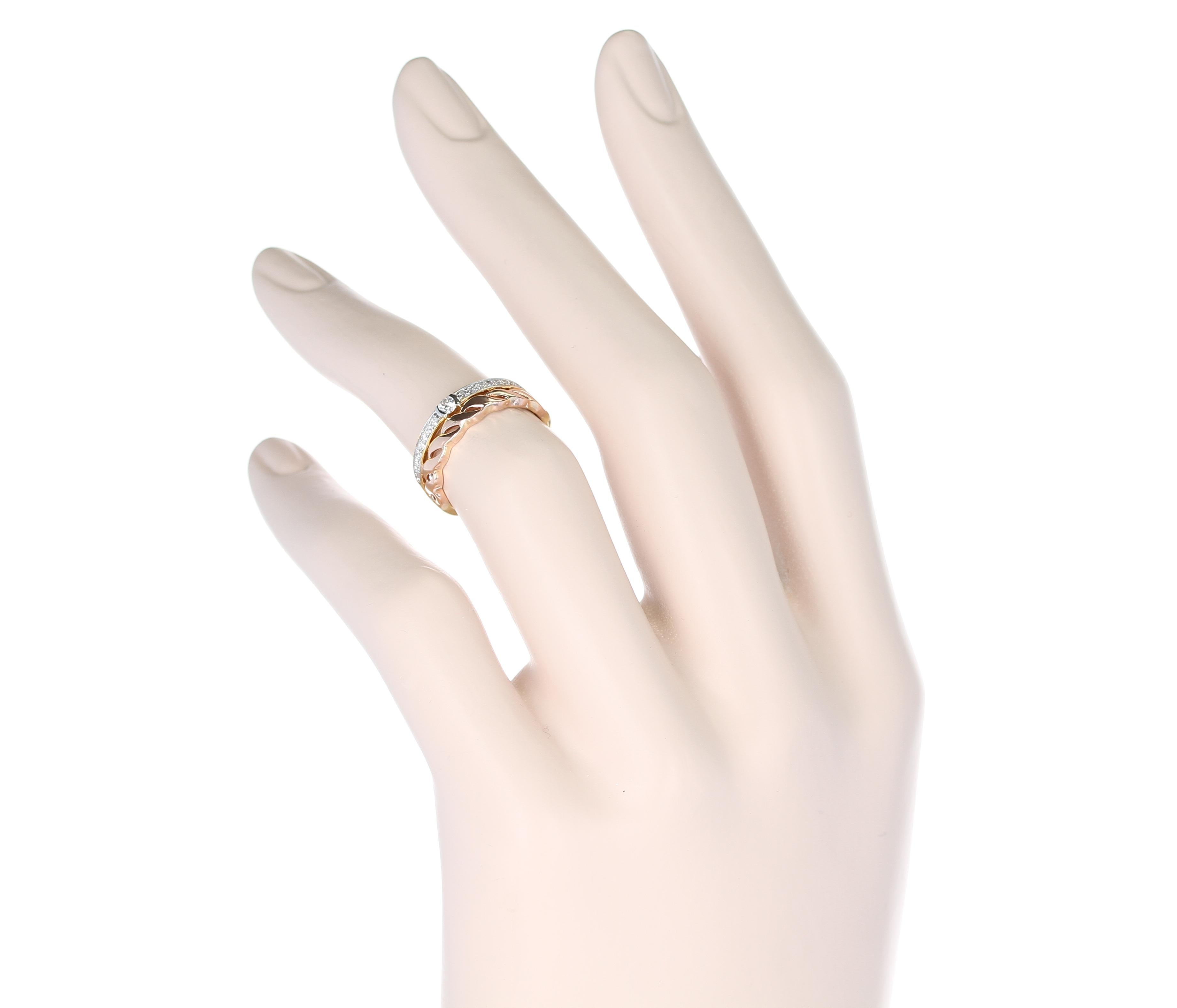 Duo Stack Ring with Fusion Yellow and Rope Rose Gold with Diamonds, 14 Karat 5