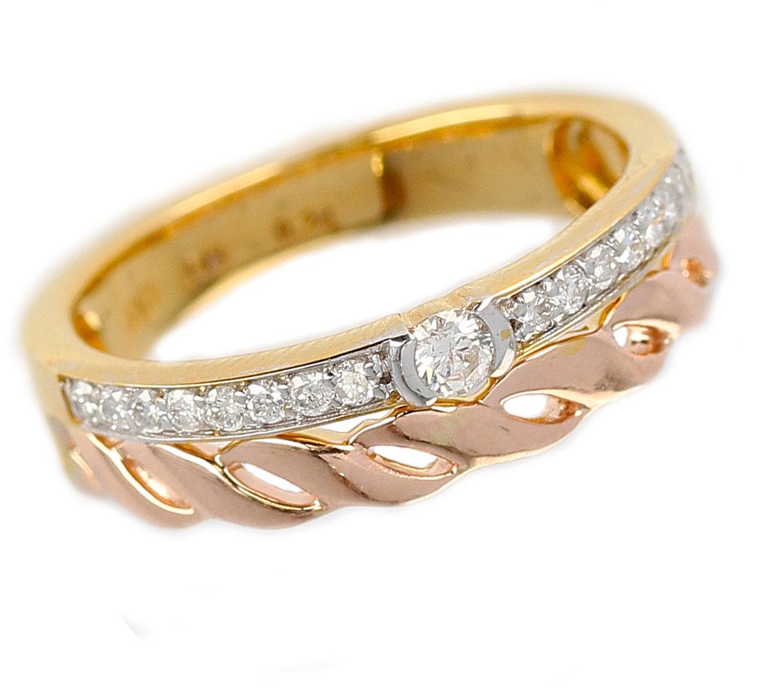 Round Cut Duo Stack Ring with Fusion Yellow and Rope Rose Gold with Diamonds, 14 Karat