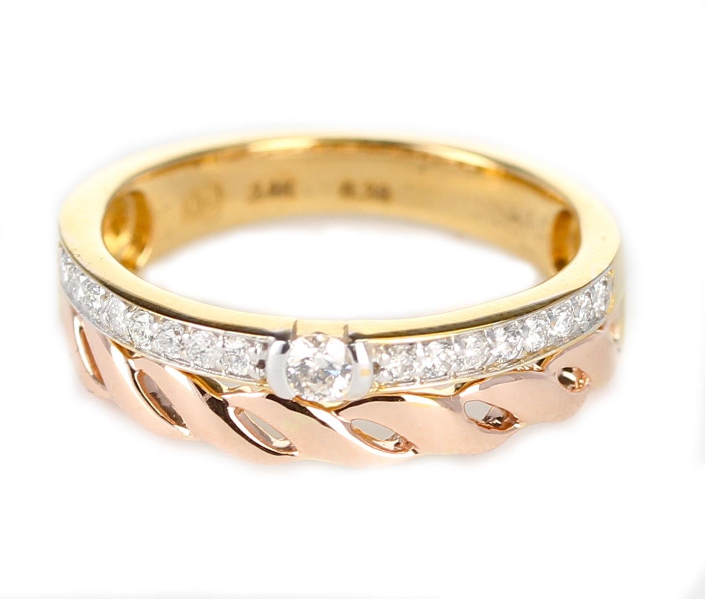 Duo Stack Ring with Fusion Yellow and Rope Rose Gold with Diamonds, 14 Karat In New Condition In New York, NY